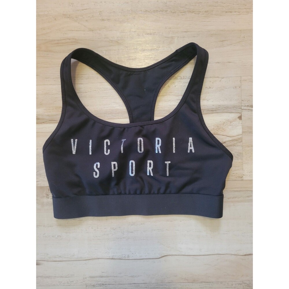 Victoria's Secret Women's Black Sports Bra With Sparkly Logo Size Small